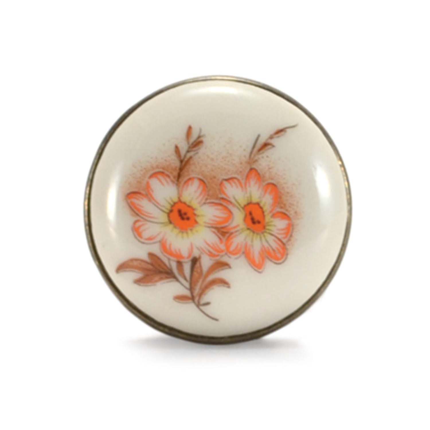 Ручка-кнопка с керамической вставкой D30мм, белый с красным цветком/бронза Ручка-кнопка с керамической вставкой D30мм, белый с красным цветком/бронза