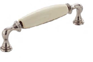 Ручка-скоба L=128мм, никель полированный с белой вставкой