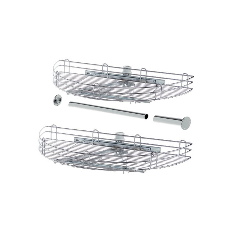 Поворотно-выдвижной мех-зм из 2-х реш.полок в угл.шкаф 800мм под фасад 400мм, хром Поворотно-выдвижной мех-зм из 2-х реш.полок в угл.шкаф 800мм под фасад 400мм, хром