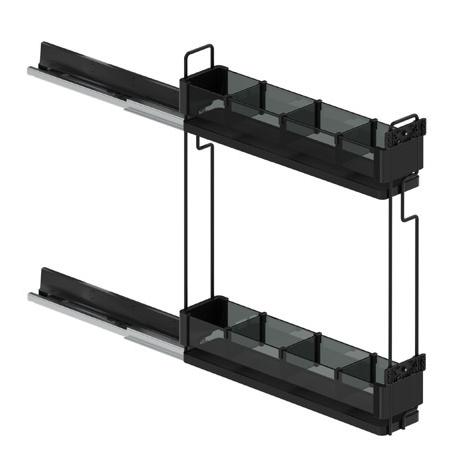 2х-ур. реш.емкость 150мм левая Premium на напр.Blum с крепл.к фасаду, разд./бут., антрацит/стекло 