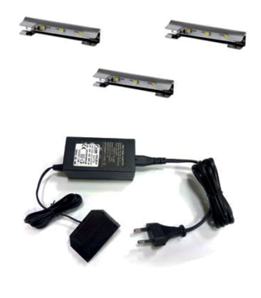 К-т 3-х свет-ков Prismatic LED,трансф.6W и 6вых-в,нерж.сталь