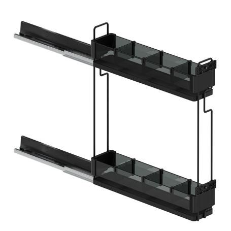 2х-ур. реш.емкость 150мм левая Premium на напр.Blum с крепл.к фасаду, разд./бут., антрацит/стекло 