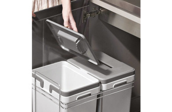 Система контейнеров V15+15л на напр.полн.выдвиж. с аморт.,в шкаф 400мм, серый/хром