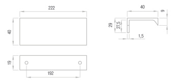 Ручка накладная на торец фасада L=222мм, шлифованная сталь